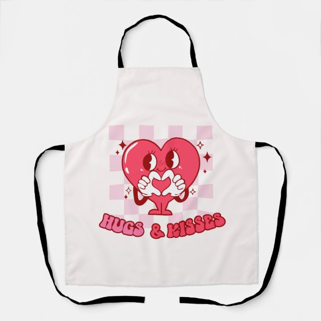 Hugs and Kisses | Cute Pink Heart Love Apron (Front)