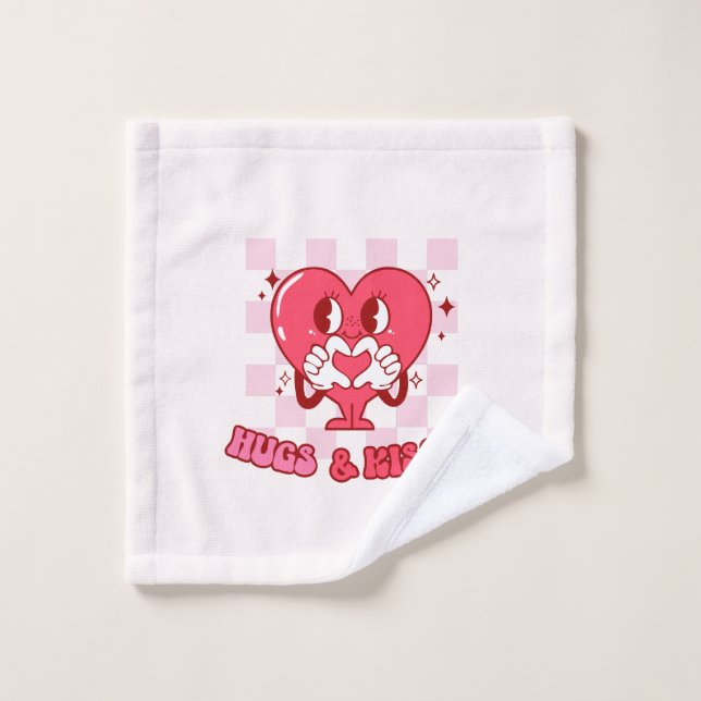 Hugs and Kisses | Cute Pink Heart Love Bath Towel Set (Wash Cloth)