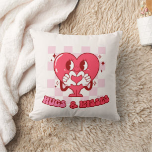 Hugs and Kisses Cute Pink Heart Love Cushion
