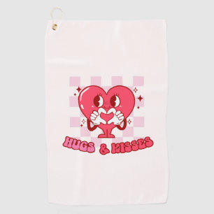 Hugs and Kisses Cute Pink Heart Love Golf Towel