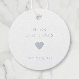 Hugs and Kisses Cute Silver Foil Baby Shower Favour Tags