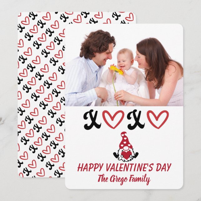 Hugs and Kisses Family Portrait Valentine's Day Holiday Card (Front/Back)