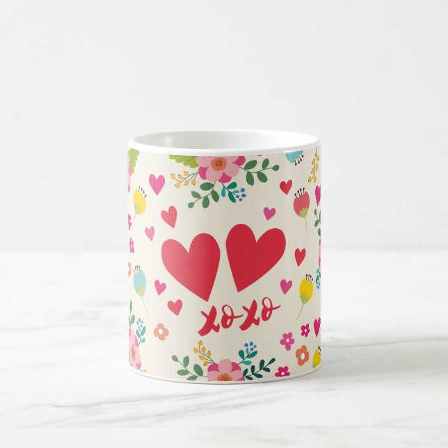 Hugs and Kisses - Flowers and Hearts Coffee Mug (Center)
