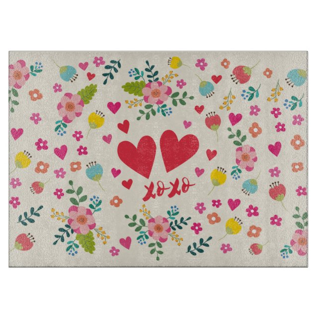 Hugs and Kisses - Flowers and Hearts Cutting Board (Front)