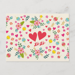 Hugs and Kisses - Flowers and Hearts Postcard