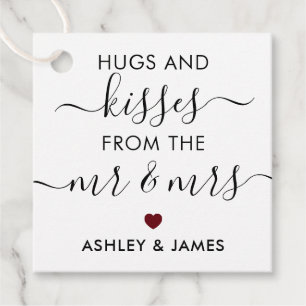 Hugs and Kisses from the Mr and Mrs Tag, Burgundy Favour Tags