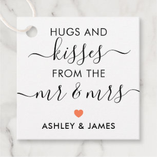 Hugs and Kisses from the Mr and Mrs Tag, Coral Favour Tags