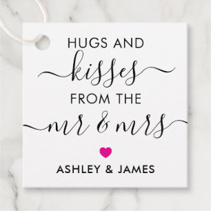Hugs and Kisses from the Mr and Mrs Tag, Fuchsia Favour Tags