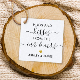 Hugs and Kisses from the Mr and Mrs Tag, Gold Favour Tags