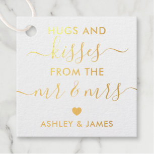 Hugs and Kisses from the Mr and Mrs Tag, Gold Foil Favour Tags
