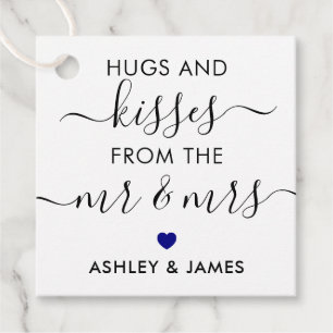 Hugs and Kisses from the Mr and Mrs Tag, Navy Blue Favour Tags