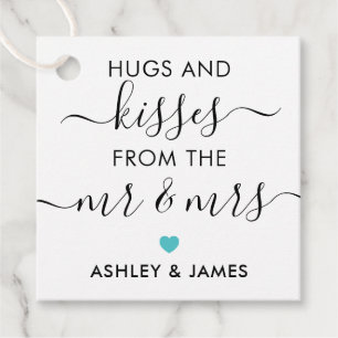 Hugs and Kisses from the Mr and Mrs Tag, Turquoise Favour Tags