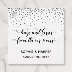 Hugs and Kisses from the Mr & Mrs Hearts on Silver Favour Tags