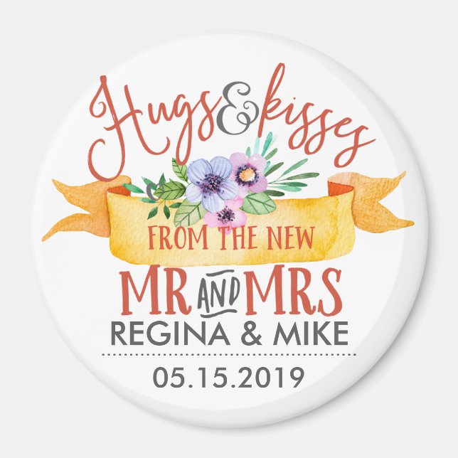 Hugs and Kisses From The New Mr and Mrs Floral Magnet (Front)