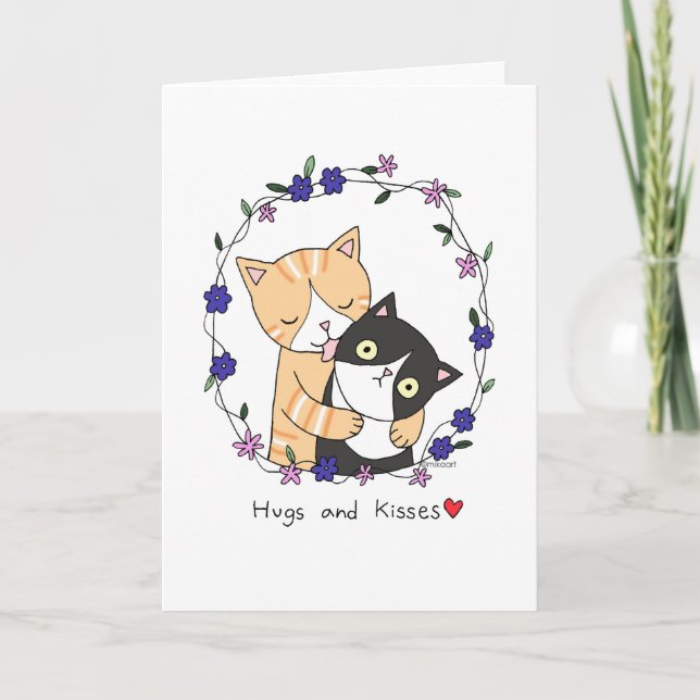Hugs and Kisses Funny Cats I love you cute animal Card (Front)