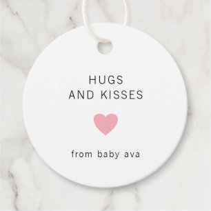 Hugs and Kisses Girl Pink Heart Cute Baby Shower Favour Tags