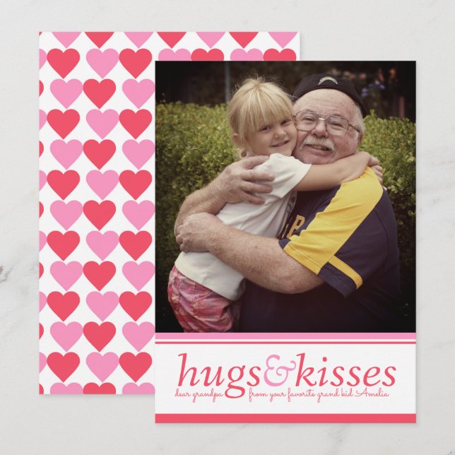 Hugs and Kisses Grandpa Photo Valentine Day Card (Front/Back)