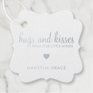 Hugs and Kisses Heart Silver Foil Girl Baby Shower Favour Tags