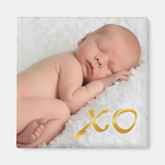 Hugs and Kisses in Gold Baby Photo Magnet (Front)