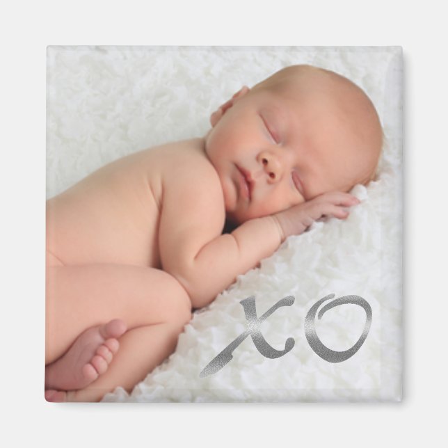 Hugs and Kisses in Silver Baby Photo Magnet (Front)