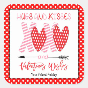 Hugs and Kisses Kids Valentines Stickers