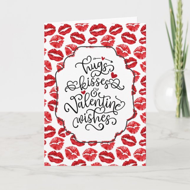 Hugs and Kisses | Lips | Valentine's Day Holiday Card (Front)