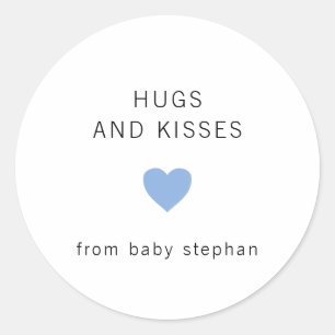 Hugs and Kisses Modern Blue Boy Baby Shower Classic Round Sticker
