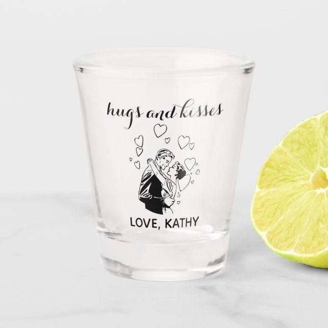 Hugs and Kisses Personalised Shot Glass (Front)