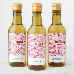 Hugs and Kisses Pink Red Galentine XOXO Girlfriend Wine Label