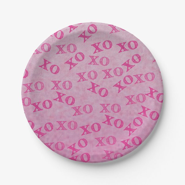 Hugs And Kisses Pink XO XO Paper Plate (Front)