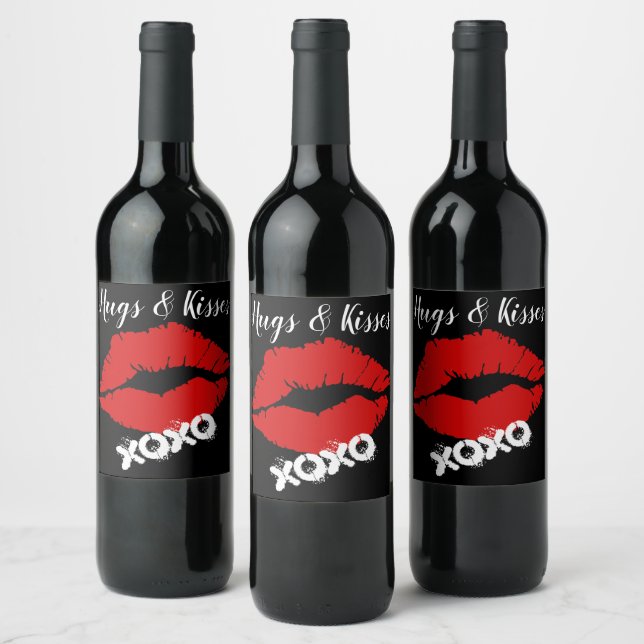 "Hugs and Kisses" / Red Lips Wine Label (Bottles)