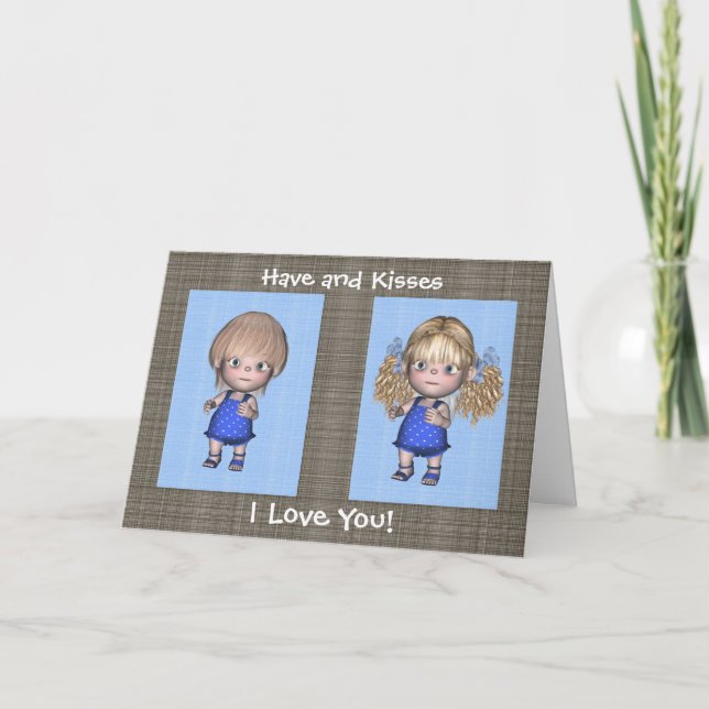 Hugs and Kisses Twins Happy Birthday Card (Front)