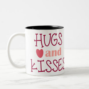 Hugs and Kisses Typography Heart Pink Valentines Two-Tone Coffee Mug