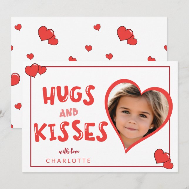 Hugs And  Kisses Valentine's Day Custom Photo Card (Front/Back)