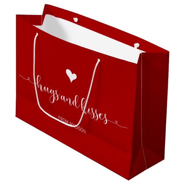 Hugs and Kisses Valentine's Day Large Gift Bag (Front Angled)
