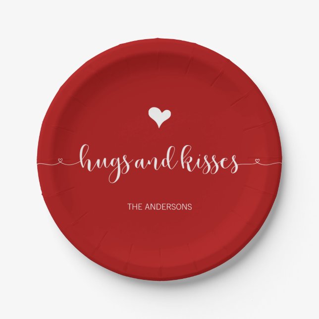 Hugs and Kisses Valentine's Day Paper Plates (Front)