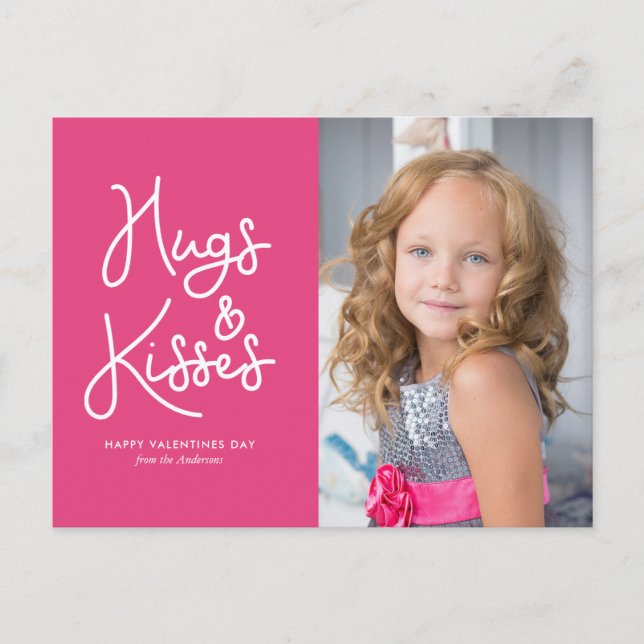 "Hugs and Kisses" Valentine's Day Photo Holiday Postcard (Front)