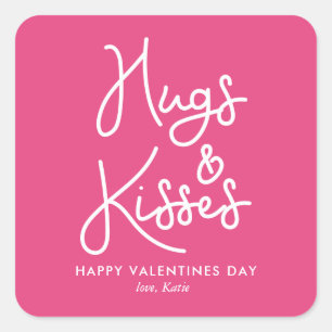 "Hugs and Kisses" Valentines Day Square Sticker