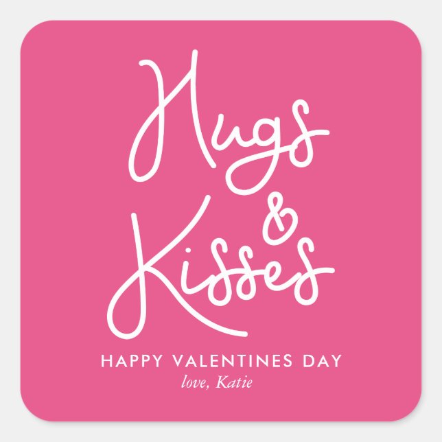 "Hugs and Kisses" Valentines Day Square Sticker (Front)