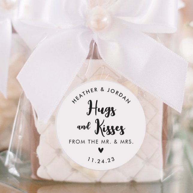 Hugs and Kisses Wedding Chocolate Favours Classic Round Sticker (Creator Uploaded)