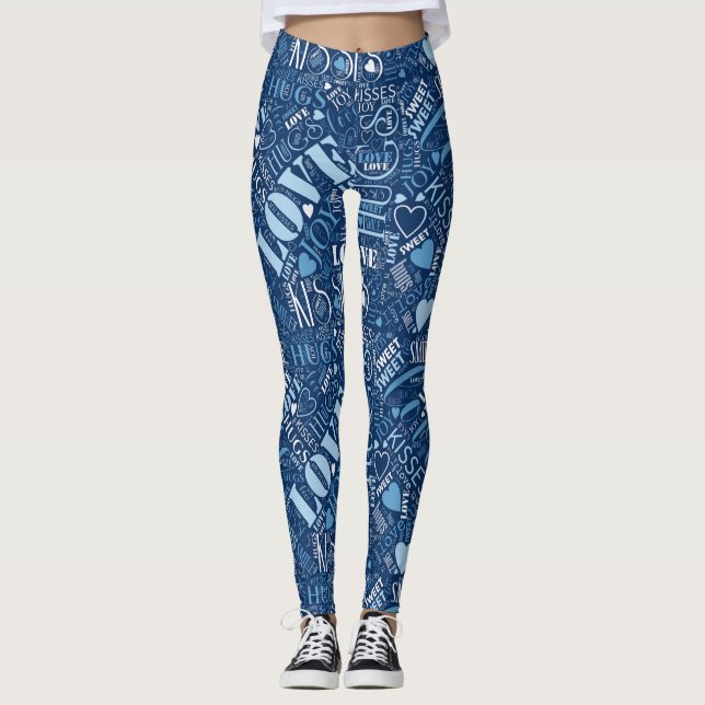 Hugs and Kisses Word Cloud Blue ID286 Leggings (Front)