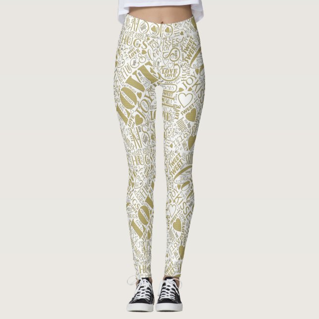 Hugs and Kisses Word Cloud Gold ID286 Leggings (Front)