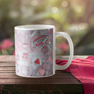 Hugs and Kisses Word Cloud Pink/Silver ID286 Coffee Mug