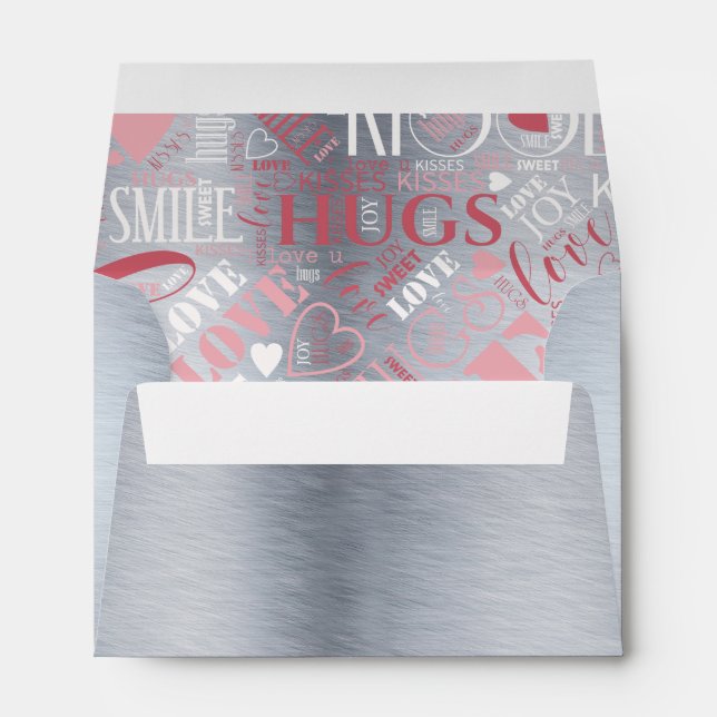 Hugs and Kisses Word Cloud Pink/Silver ID286 Envelopes (Back (Bottom))