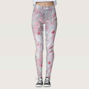 Hugs and Kisses Word Cloud Pink/Silver ID286 Leggings