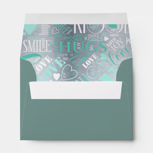 Hugs and Kisses Word Cloud Teal ID286 Envelope (Back (Bottom))