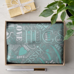 Hugs and Kisses Word Cloud Teal ID286 Tissue Paper
