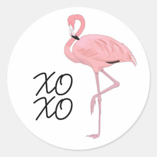 Hugs and Kisses XOXO Pink Flamingo Classic Round Sticker