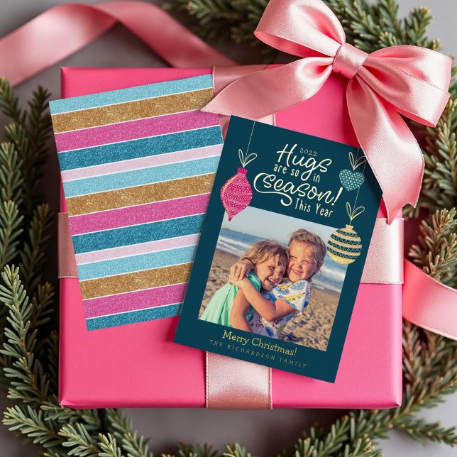 Hugs Are so in Season This Year | Fun Family Photo Foil Holiday Card (Hugs Are so in Season This Year | Fun Family Photo Foil Holiday Card)