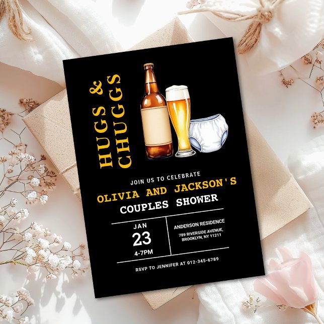 Hugs & Chuggs Beers Diapers Couples Baby Shower Invitation (Creator Uploaded)